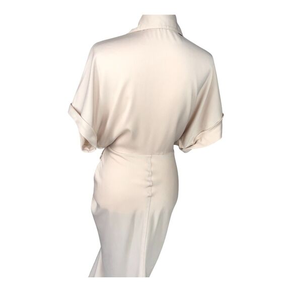 MABLE Cream Satin Drapey Elegant Corpcore Cocktail Button-Down Midi Dress M - Picture 11 of 16
